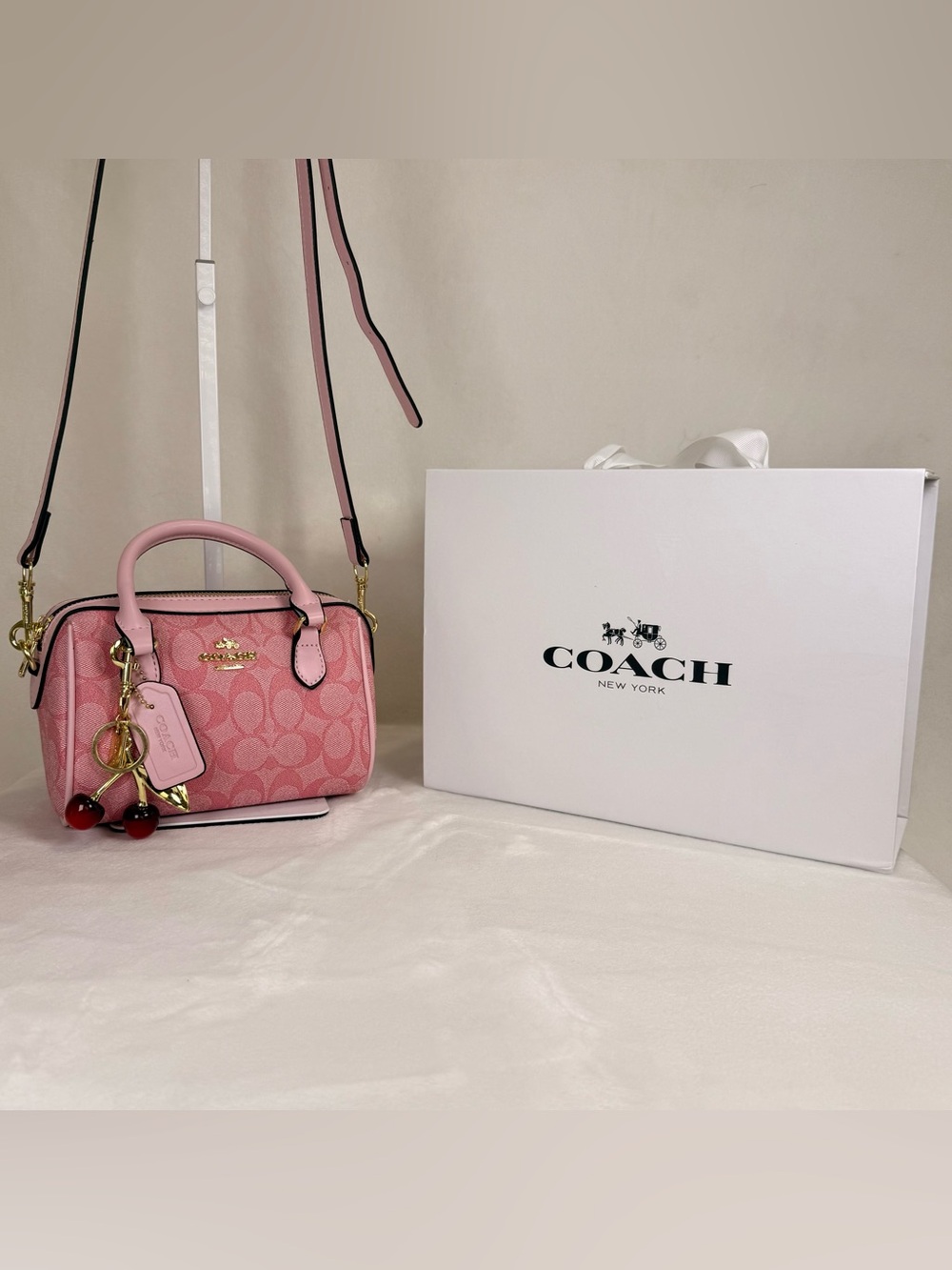 Custom Made Coach Pink Signature Mini bag with Cherry Charm